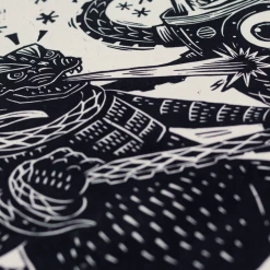 Attack Peter Godzilla Vs. Takoro Linocut Poster Posters