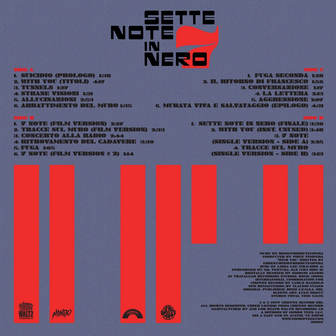 Franco Bixio, Fabiio Frizzi And Vince Tempera Sette Note In Nero - Original Motion Picture Soundtrack 2XLP 5 Franco Bixio, Fabiio Frizzi And Vince Tempera Sette Note In Nero - Original Motion Picture Soundtrack 2XLP